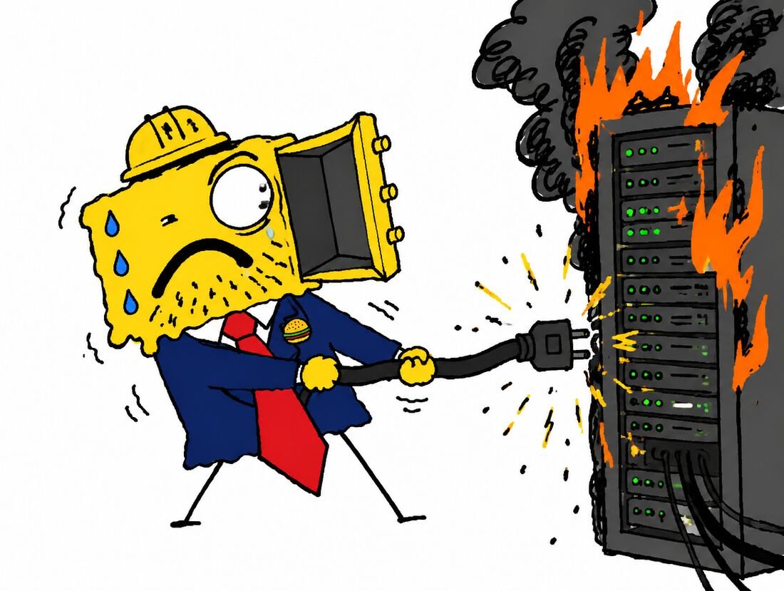 Sefu unplugging a burning server
