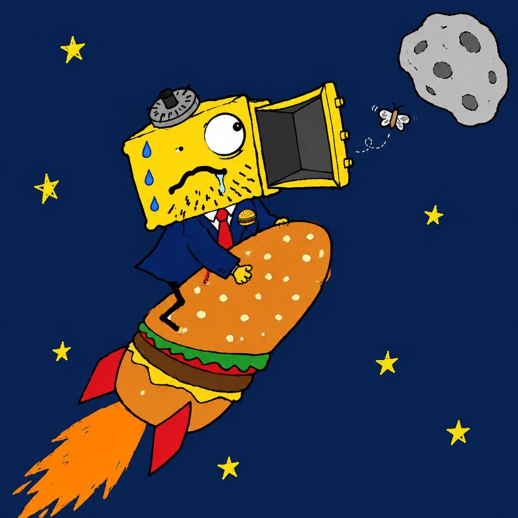 Sefu riding a bun rocket to the moon